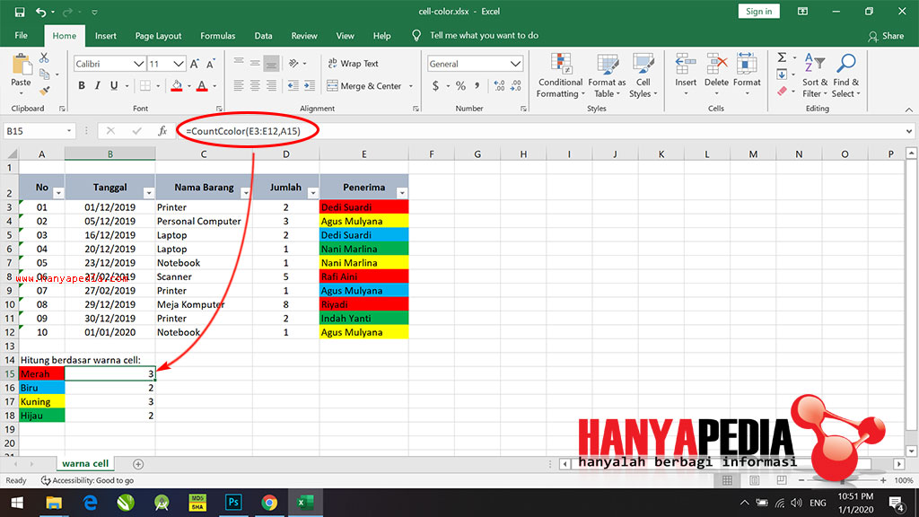 Cara Menghitung Jumlah Berdasarkan Warna di Excel