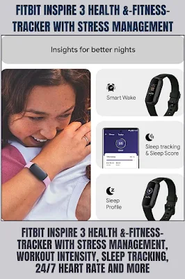 The Fitbit Inspire 3 Health & Fitness Tracker helps you keep track of your health and fitness. It can manage your stress, track your workouts, monitor your sleep, and keep an eye on your heart rate all day long. It comes in a Midnight ZenBlack color and includes both small and large bands to fit everyone.