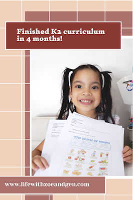 Just like that after 4 months of homeschooling we're done with kinder2 curriculum. Check out how our 4th month went by on the blog.