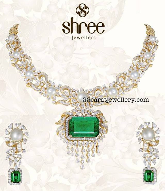 South Sea Pearls Diamonds Set by Shree Jewellers