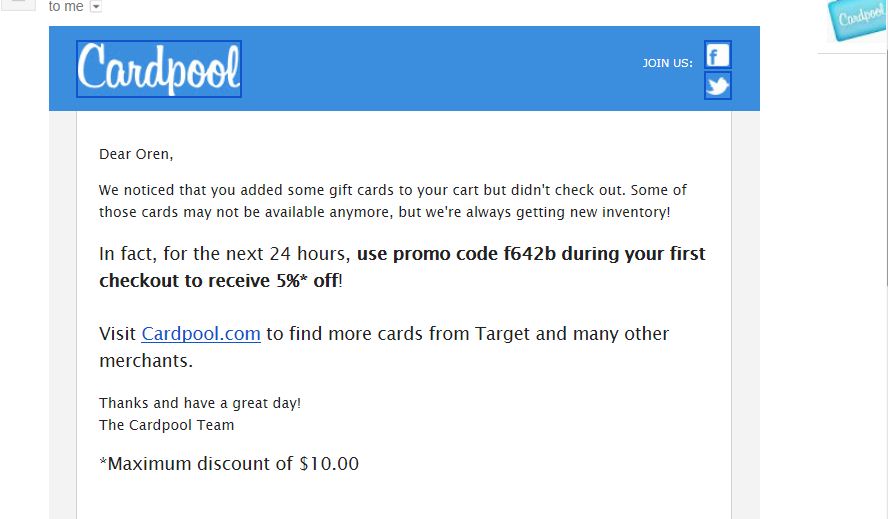 Oren S Money Saver Cardpool 5 Off Any Gift Card Targeted A