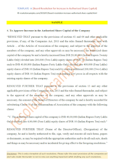 board resolution format for increase in authorised share capital as per companies act 2013