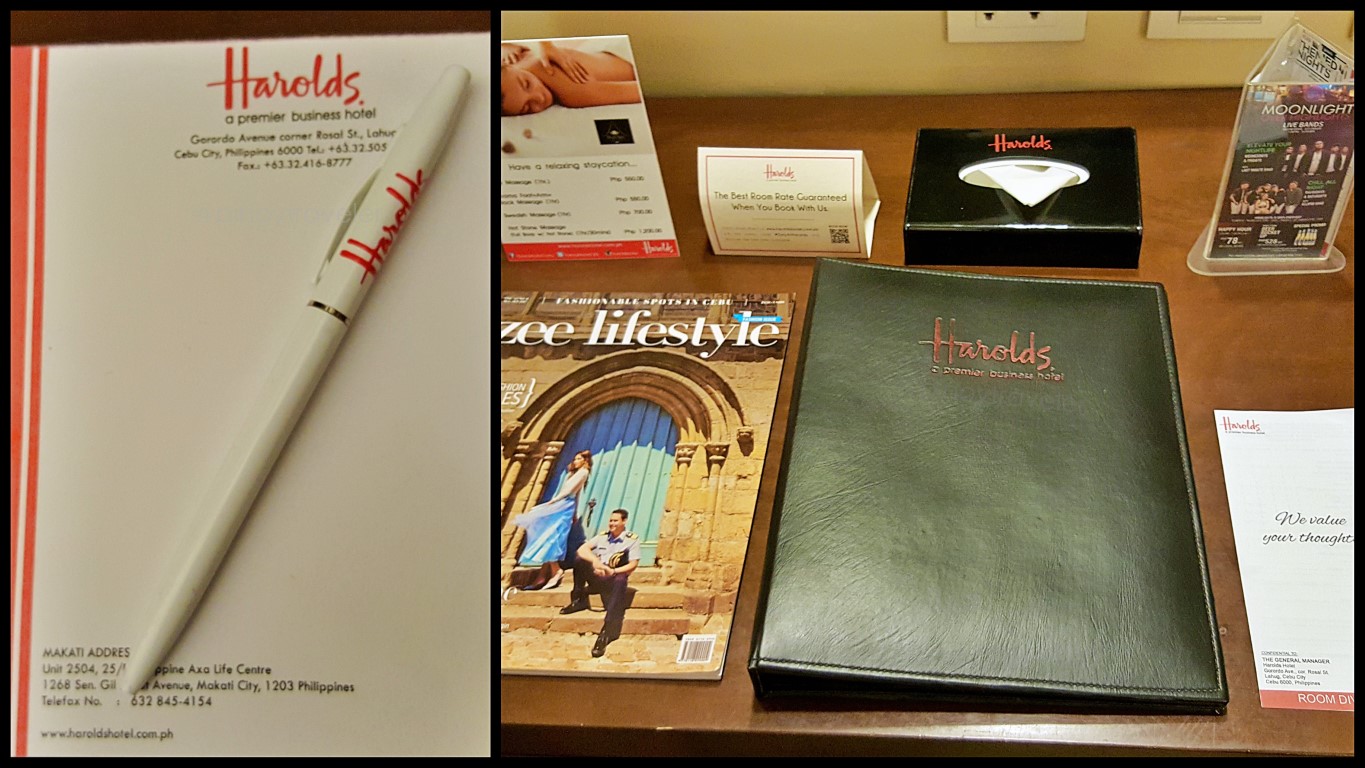 writing pad and writing desk of Room 705 at Harold's Hotel Cebu