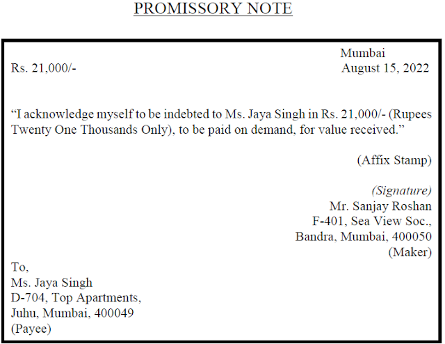 sample draft of promissory note in india