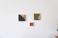 Reworked one, finished two, 2020. / Left: Untitled, 30x30x6cm (11.8x11.8x2.4"), oil on wood; middle: MAXI, 20x20x4cm (7.9x7.9x1.6"), acrylic, enamel and oil on canvas and wood; right: Untitled, 30x30x3cm (11.8x11.8x1.2"), oil on wood. / All about surface, perspective and depth. Not death, depth!