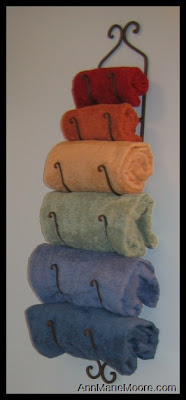 Photo illustrating how a wall-mount towel organizer can keep you more organized. Photo/Ann Marie Moore - www.AnnMarieMoore.com