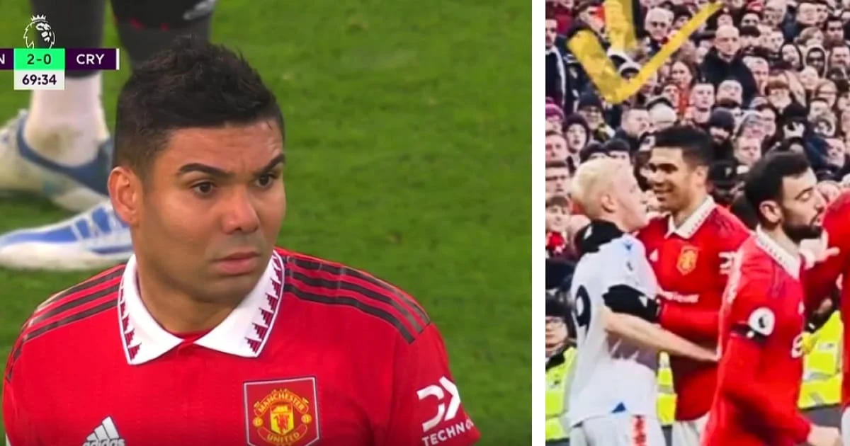 New footage Spotted Casemiro apologising, hugging Hughes before red card v Crystal Palace