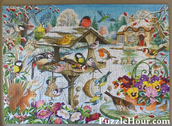 Winter garden birds jigsaw puzzle colourful image completed