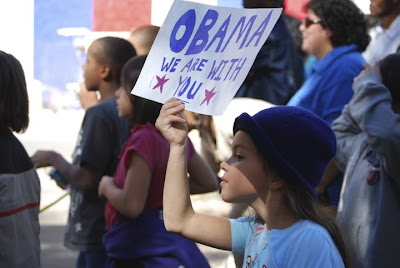 A young supporter at a rally with Michelle Obama in Las Vegas, New Mexico on October 29, 2008