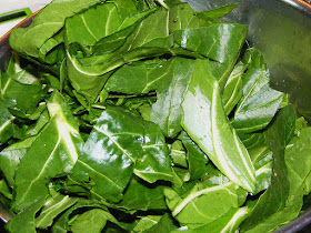 Chard prepared for cooking. Prepared and photographed by Susan Walter.