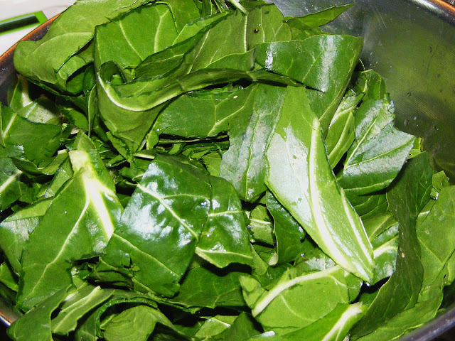 Chard prepared for cooking. Prepared and photographed by Susan Walter.