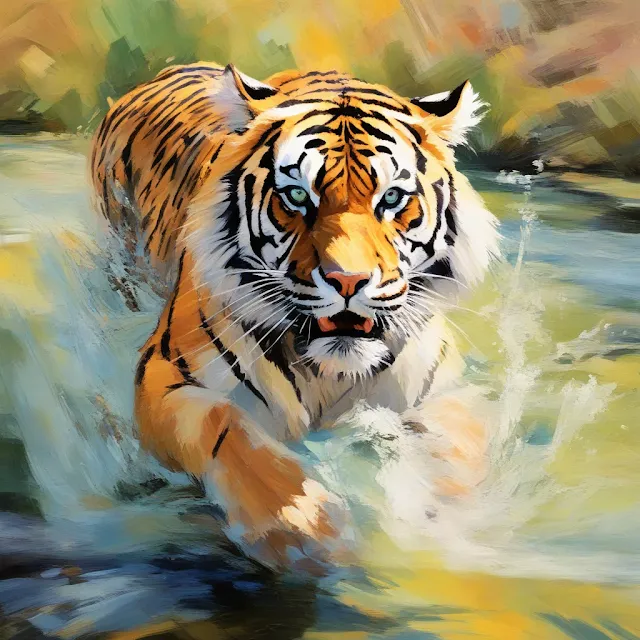 Tigre nadando en un río: arte digital