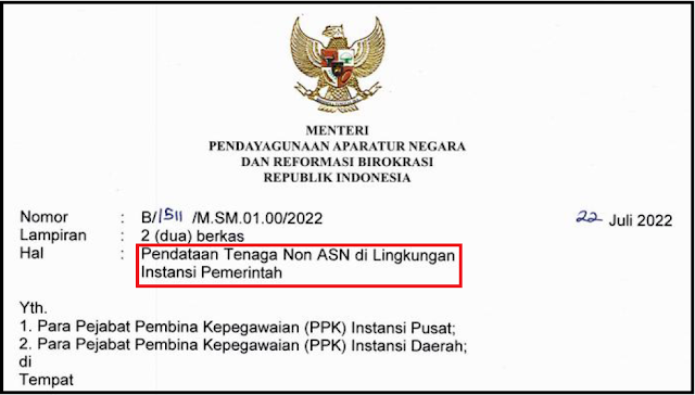 Surat Edaran Menpan RB Tentang Pendataan Tenaga Non ASN di Lingkungan Instansi Pemerintah