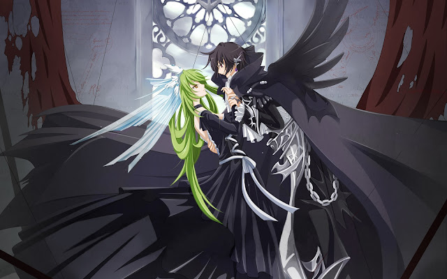   Code Geass C C Lelouch Sweet Couple Black Wings Cape anime hd wallpaper desktop pc background 0013.