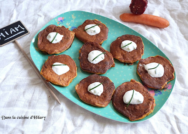 Blinis aux carottes et chorizo et crème au yaourt - Dans la cuisine d'Hilary