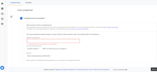 Imagen para crear una propiedad en google analytic