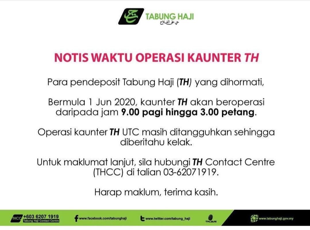 Waktu Operasi Tabung Haji Semasa Perintah Kawalan Pergerakan