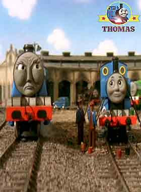 Thomas the tank engine and Gordon the train Tidmouth railway yard old wooden Sodor roundhouse sheds