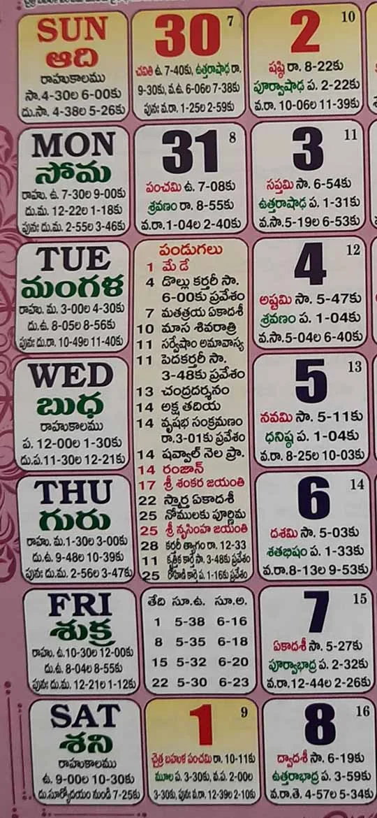 2021 May Telugu Calendar