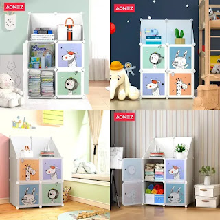 Lemari Anak Portabel Aonez Wardrobe 2 Kolom 4 Pintu