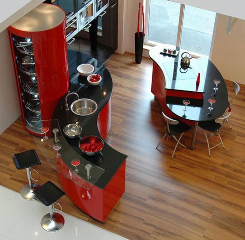 Ferrari Rot Contemporary Kitchen Design In Red And Black Color