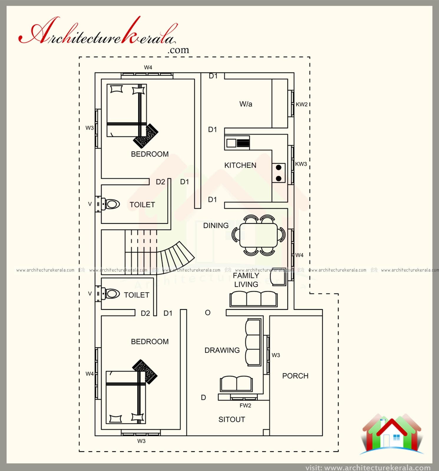  3  BEDROOM  HOUSE  PLAN  AND MODERN STYLE ELEVATION  