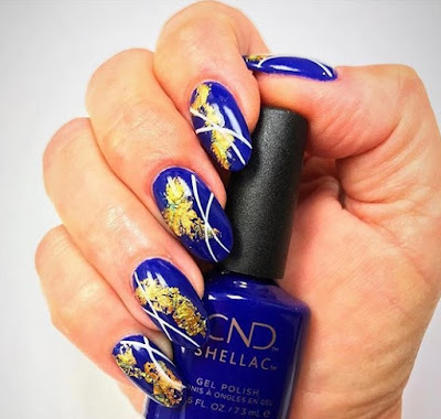 CND Wild Earth Nail Art with Blue Moon and gold foil