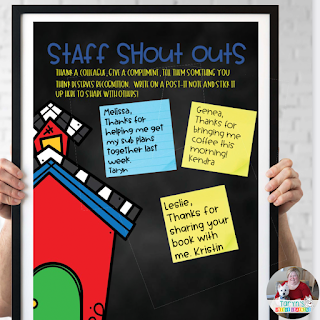 A staff shout-out board like these makes everyone feel special throughout the year and will help boost staff morale not only at the beginning of the year but throughout.