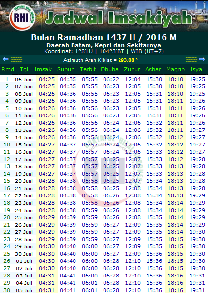 Jadwal Imsakiyah Kota Batam 2016  Jadwal Puasa Ramadhan 