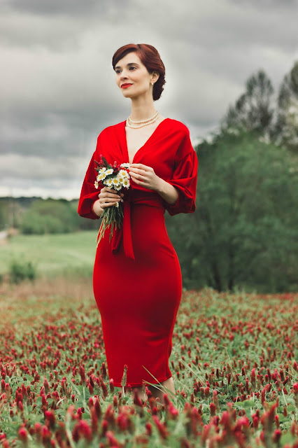 Red Belted Bodycon Midi Dress - Angelica from FemmeLuxeFinery.co.uk