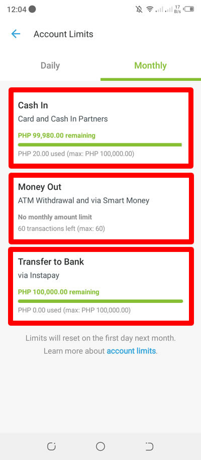 monthly maya account limits