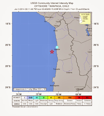 TERREMOTO 5,9 GRADOS SACUDE CHILE, 4 DE ENERO 2014