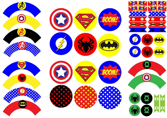 Birthday Party of Superheroes: Free Printable Wrappers and Toppers for Cupcakes.