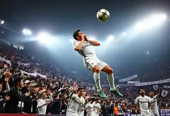 Sergio Ramos in mid-air scoring a last-minute header for Real Madrid in the 2014 Champions League final.