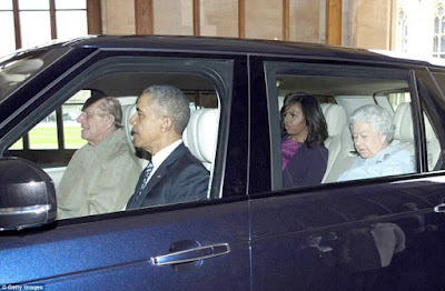 Duke of Windsor Prince Philips rides the Obamas and Queen