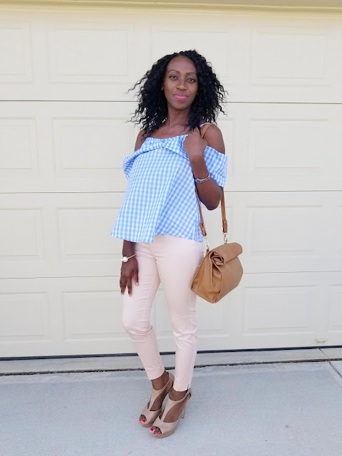 Gingham Cold Shoulder Top