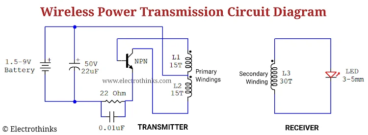 Wireless power transmission Circuit diagram, Transmitter and Receiver