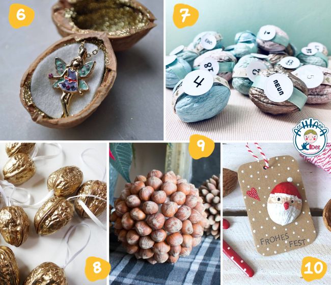 6. Scrigno regalo 7. calendario dell'avvento 8. Addobbi dorati 9. Sfera decorativa 10. Tag Babbo Natale