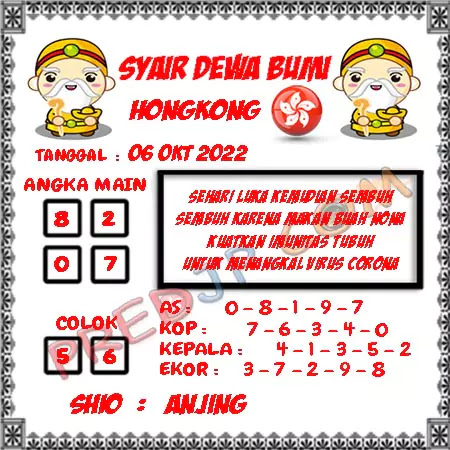 Prediksi Dewa Bumi Togel Hongkong Kamis 06 Oktober 2022