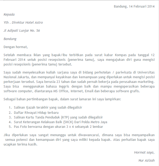 Contoh Surat Lamaran Kerja Menarik 2016  Contoh 36