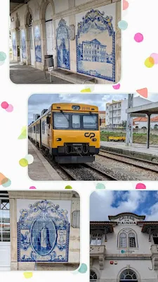 Collage of pictures of the train station in Caldas da Rainha Portugal