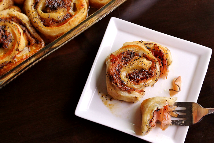 Baked Ham + Cheese Wheels With Dijon Glaze