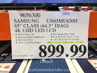 Costco 9656300 - Deal for the Samsung UN65MU630D 65in 4K UHD LED LCD TV at Costco