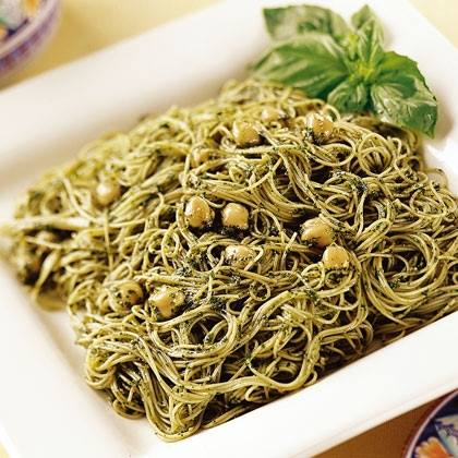 Angel Hair with Pesto and Chickpeas