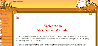 screen shot image of Ms. Yollis' classroom website. Thanksgiving theme