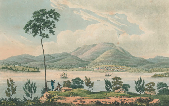 Distant View of Hobart Town, Van Dieman's Land [i.e. Van Diemen's Land] from Blufhead. [i.e. Bluff Head] 1825