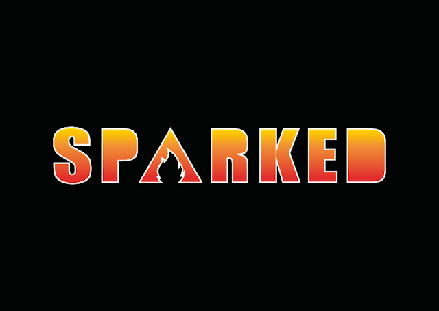 Image description: the word SPARKED all in caps, in a orange to yellow gradient. The letter A is a triangle with a flame showing in the negative space. End description