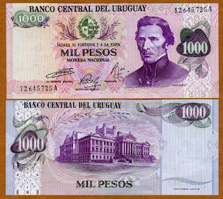 U9 URUGUAY 1000 PESOS RARE ISSUE UNC 1974(P-52(2))