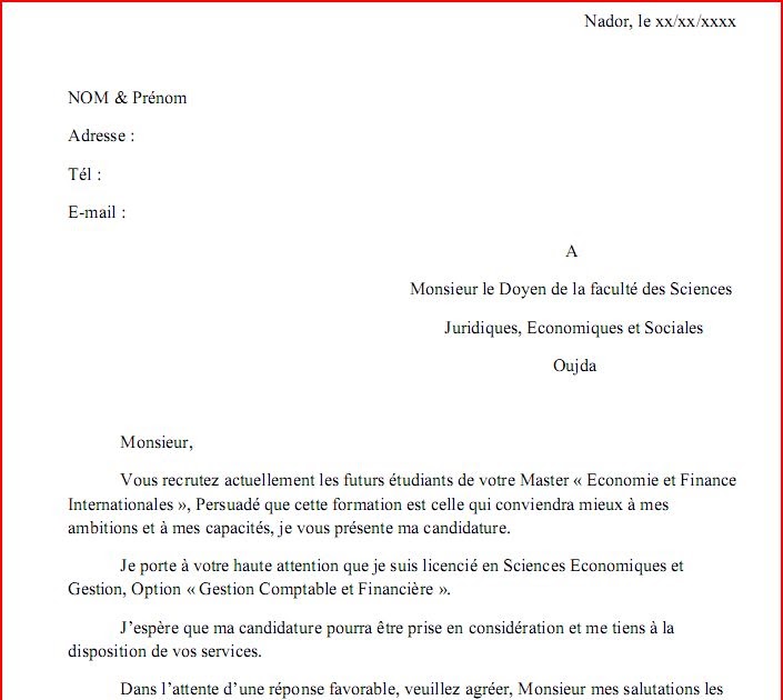 MAACHE: Exemple d'une Lettre de Demande d'Inscription en 