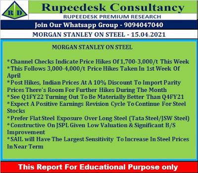 MORGAN STANLEY ON STEEL - Rupeedesk Reports